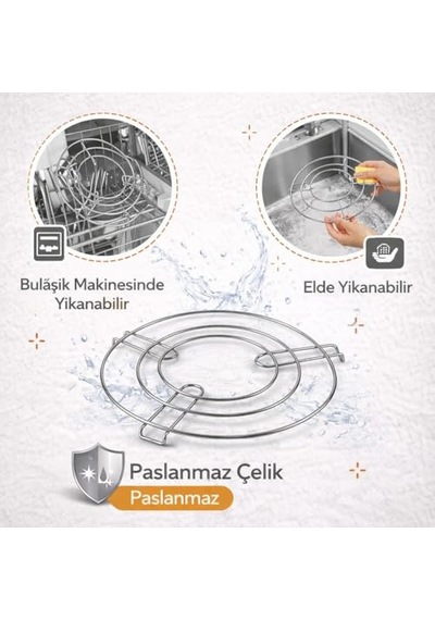 Ayrex Vıvaluxe Paslanmaz Çelik Yuvarlak Metal Nihale, Isıya Dayanıklı Tencere, Çaydanlık Ve Tava Altlığı, Kayma Genel