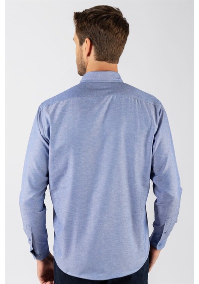 Tudors Klasik Fit Rahat Kesim Poplin Oxford Erkek Gömlek-23432 Mavi