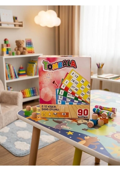 Eğlenceli Tombala 2-12 Kişilik 90 Adet Taşlı Tombala Eşleştirme Aile Kutu Oyunu Seti