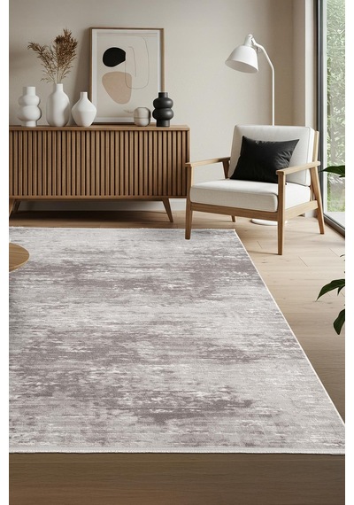 Leon Ln001z Gri Halı Modern Desen Pamuk Taban Akrilik Tozuaz Salon Yatak Odası Koridor Halısı-690 Gri