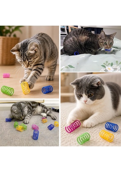 Buffer 4'lü Renkli Spiral Yay Kedi Oyuncağı, Esnek Ve Hareketli Eğlenceli Kedi Oyun Seti