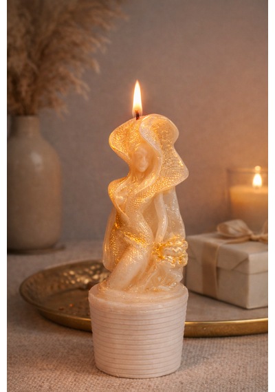 Medusa Candle-el Yapımı Işıltılı Kadın Figürlü Dekoratif Mum Beyaz-sarı