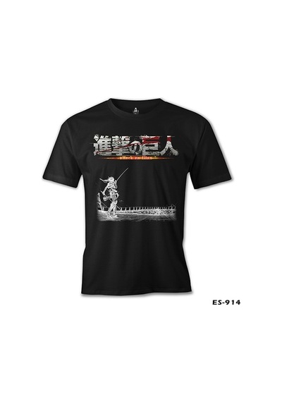 Attack On Titan Baskılı Sİyah Erkek Tshirt 001