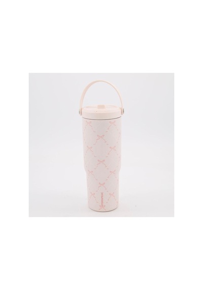 Hydrapeak Pembe Fiyonklu Paslanmaz Çelik Termos - Taşıma Kulplu Pipetli Termos Mug 946ml