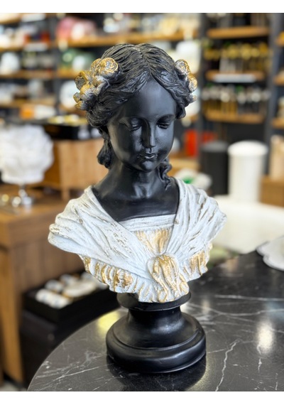 Dekoratif Beyaz Gold Detaylı Ophelia Heykel Biblo Obje-5043
