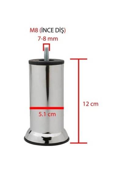 Metal Baza Ayağı Vidalı 12 Cm - M8 1 Adet