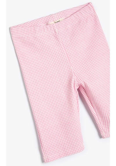 Koton Kısa Tayt Beli Lastikli Pamuklu Pembe Ekose 4skg40206ak Pembe