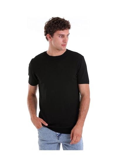 Hatemoğlu Siyah Slim Fit Düz Bisiklet Yaka Rayon Triko Tişört Siyah