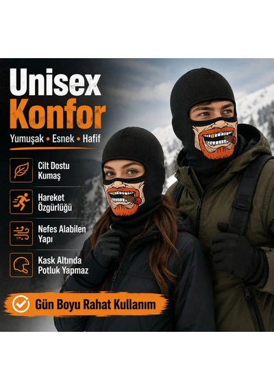Womanandkids Wak Unisex Sakallı Puro Baskılı Balaklava 1 Adet Tek Beden Viskoz Kask İçi Outdoor Maske Siyah