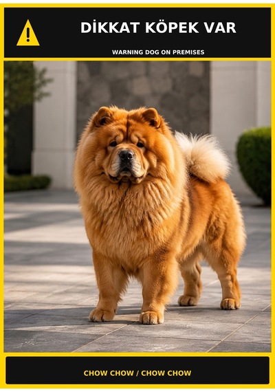 Dikkat Köpek Var Chow Chow Görselli Pvc Uyarı Levhası 35x50cm