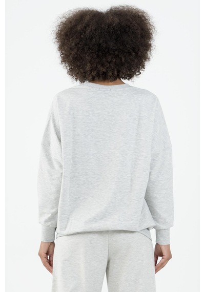 Maraton Sportswear Oversize Kadın Bisiklet Yaka Uzun Kol Basic Ekru Sweatshirt 22185-ekru Ekru