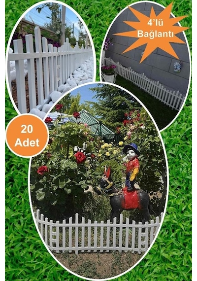 Dekoratif Bahçe Çiti Plastik Çit 20 Adet 11,80metre 39cm X 59cm - Beyaz