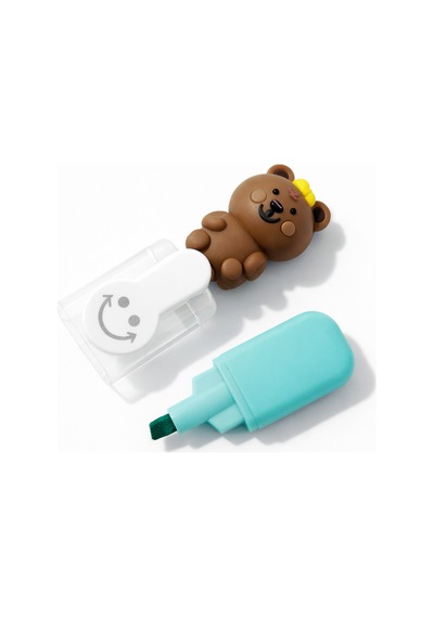 Sevimli Mini Fosforlu Keçeli Kalem-6lı Set-mini Ayıcık Başlıklı-fosfor03