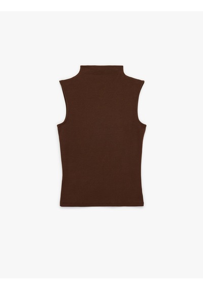 Koton Slim Fit Pamuklu Kolsuz Dik Yaka Bluz Kahverengi 6sak10104ek Kahve