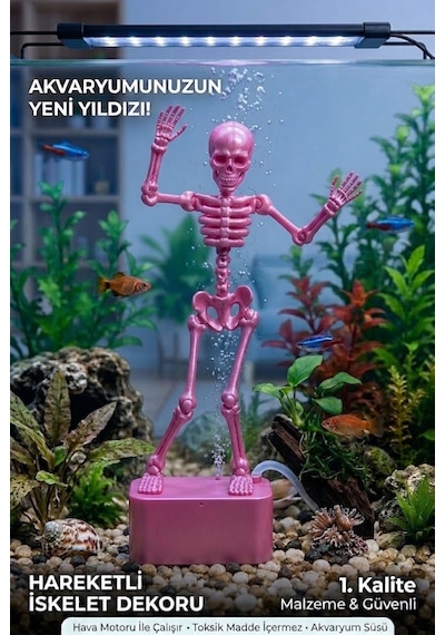 Dans Eden İskelet Akvaryum Hava Taşı Dekoru Hareketli 3d Baskı - Pembe