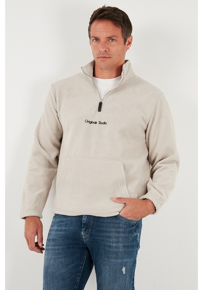 Buratti Regular Fit Yarım Fermuarlı Dik Yaka Yumuşak Dokulu Erkek Sweat 59060661 Kum
