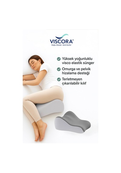 Vıscora Bacak Arası Yastık Ortopedik Yan Yatış, Kalça Ve Diz Destek Minderin Gri