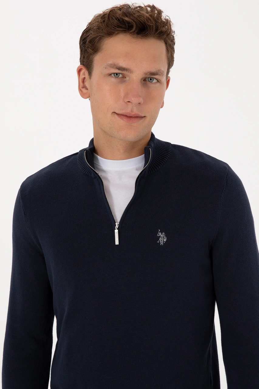 U.S. Polo Assn. Erkek Slim Fit Yarım Fermuarlı Lacivert Basic Kazak 50313695-VR033