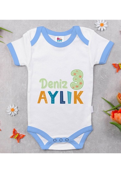 Bk Gift Bk Kids Kişiye Özel Mavi Bebek Body Zıbın - Model 173