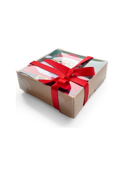 Inno Yılbaşı Desenli Noel Babalı Kraft Kutulu Çorap Tekli Kırmızı