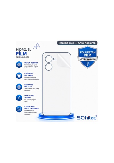 Schitec Realme C33 Uyumlu Arka Yüzey Hidrojel Koruyucu Film 54655219