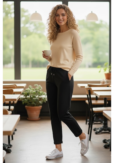 Sy & Black Kadın Çelik Örgü Beli Lastikli Ve Bağcıklı Geniş Beden Aralıklı Jogger Pantolon 25p-03 Siyah Siyah