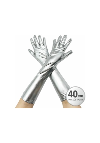Jenerik Gümüş Renk Dirsek Altı Lüks Saten Eldiven 40 Cm Diğer