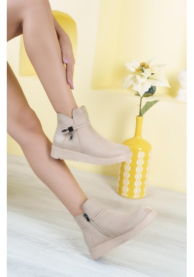 Nesil Shoes Dvm 1001 Bej Nubuk Kadın Fermuarlı Kışlık Bot-bej Nubuk Bej Nubuk