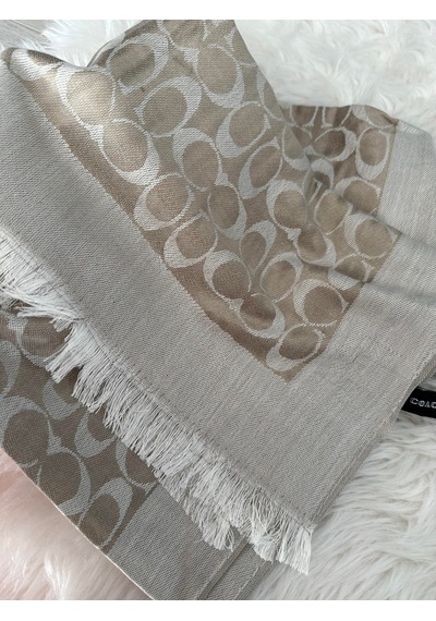 Miorel Scarfs C Desen Çift Taraflı Kaşmir İpek Şal 4 Mevsim Pamuk Şal Bej Krem