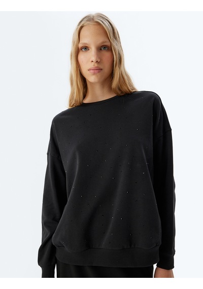 Koton Oversize Sweatshirt Bisiklet Yaka Taş Detaylı Uzun Kollu Pamuklu Siyah 5wal10494ık Siyah Koton Oversize Sweatshirt Bisiklet Yaka Taş Detaylı Uzun Kollu Pamuklu Siyah 5wal10494ık Siyah