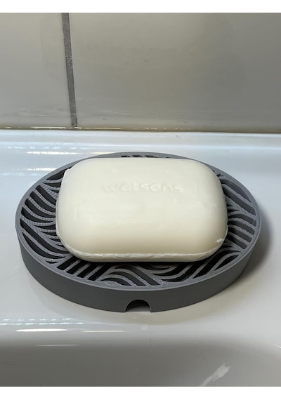 Tarzda Su Tutmaz Su Giderli Oval Plastik Katı Sabunluk Gri Siyah