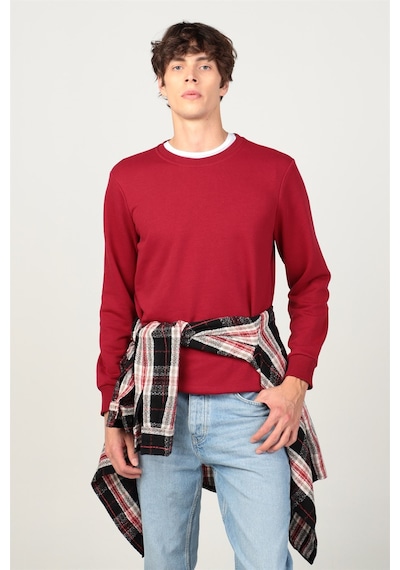 Tudors Bisiklet Yaka Basıc Unisex Sweatshirt-25825 Bordo