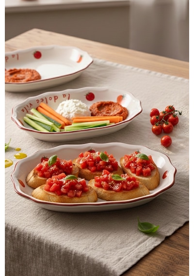 Rakle x Bengi Kurtcebe Pomodoro Stoneware 2'li Kayık Sunum Tabağı Seti 25 cm