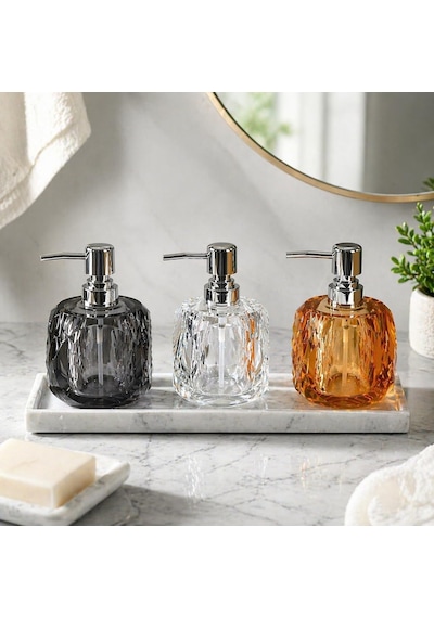 Adet Akrilik Sıvı Sabunluk 210 Ml - 3 Farklı Renkli Kırılmaz Şeffaf Banyo Ve Mutfak Düzenleyici Şık Losyon Ve S Diğer