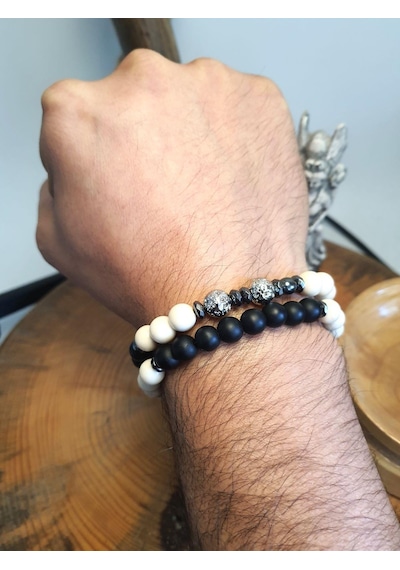 Jtaw24dob1341 Janti Bileklik Sedef Ceyt Onyx Gümüş Kaplama Lav Taşı Ve Hematit Doğaltaş 8 Mm Çok Renkli