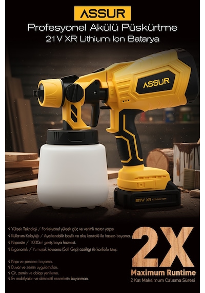 Assur ASR826 21V Çift Akü 300 MM Sprey Püskürtme Sarı