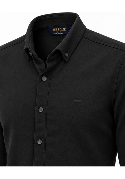 Classics Men Jet Polo Uzun Kol Slim Fit Erkek Örme Gömlek - 7778 Siyah