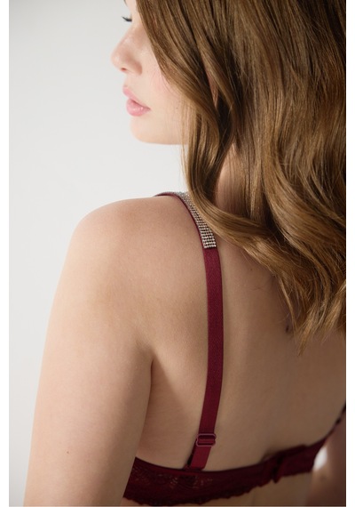 Magic Form Askısı Taşlı Dantelli Push Up Destekli Sütyen Bordo - 502016715 Bordo