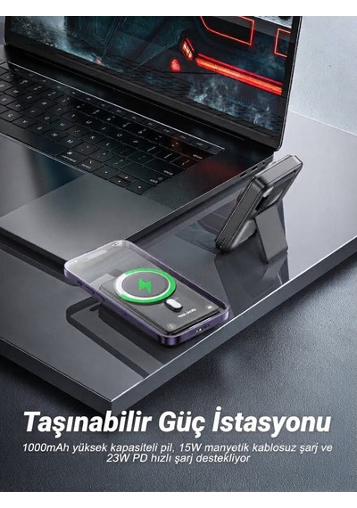 Ven-dens Vd-pb080 10000 Mah 3 Ü 1 Arada Manyetik Powerbank, 23 W Toplam Çıkış, 15 W Kablosuz, Siyah