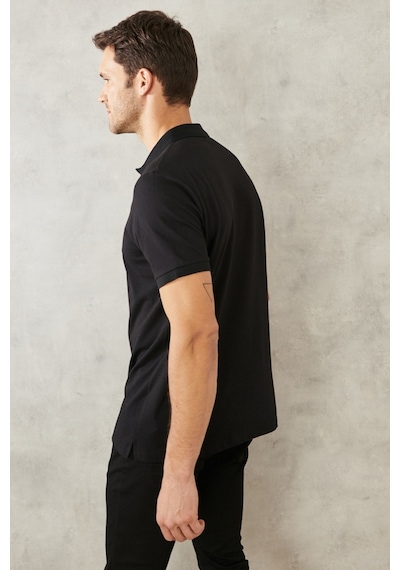 Ac&Co / Altınyıldız Classics 4A4820200047Sss3XL Düğmeli Polo Yaka Cepsiz Slim Fit Erkek Tişört - Siyah