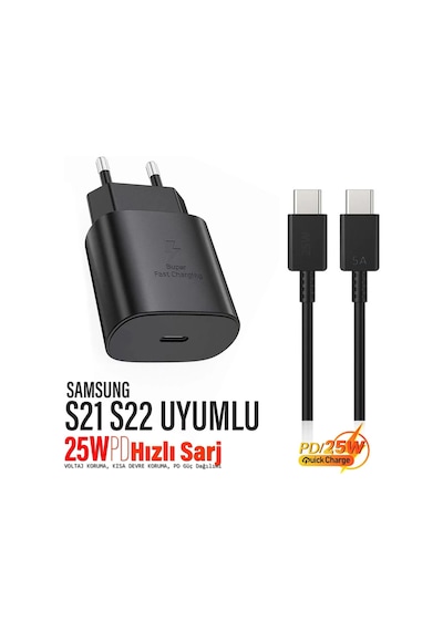 Samsung Galaxy S21 S22 Uyumlu Şarj Aleti Ve Kablosu 25w Hızlı Type c