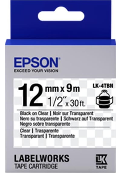 Epson Lk-4tbn Şeffaf Üzeri Siyah 12mm 9metre Etiket