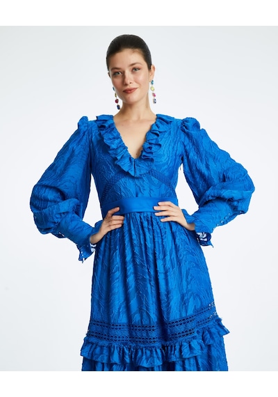 Serpil Exclusive Kadın Uzun Elbise Fırfırlı Yaka Detaylı Ve Kuşaklı, Zarif Ve Romantik Tasarım Günlük Ve Özel Kullanım İçin Elbise Saks Serpil Exclusive Kadın Uzun Elbise Fırfırlı Yaka Detaylı Ve Kuşaklı, Zarif Ve Romantik Tasarım Günlük Ve Özel Kullanım İçin Elbise Saks