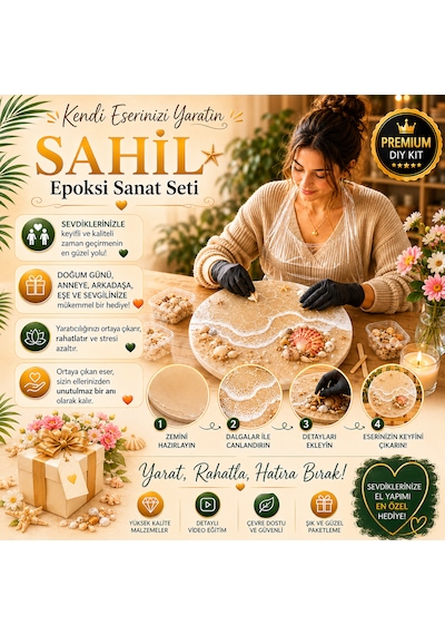 Epoksi Reçine Seti Sahil Deniz Temalı Premium Yaratıcılık Seti Video Eğitimli Epoksi Reçine Kiti- Hobi Kiti, Epoksi Başlangıç Seti, Epoksi Sanat Seti 00008