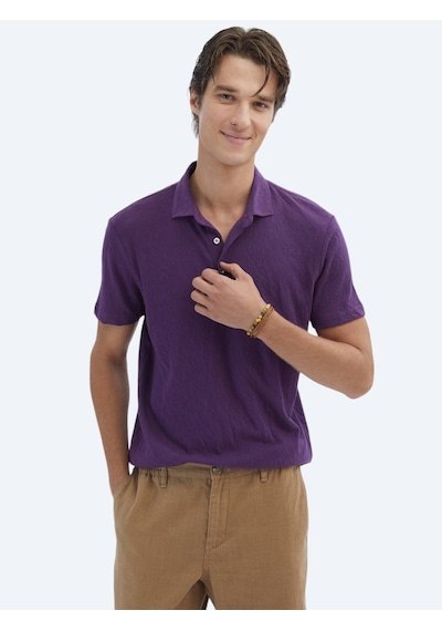 Kip Mor Düz Polo Yaka Pamuk Karışımlı T-shirt Mor