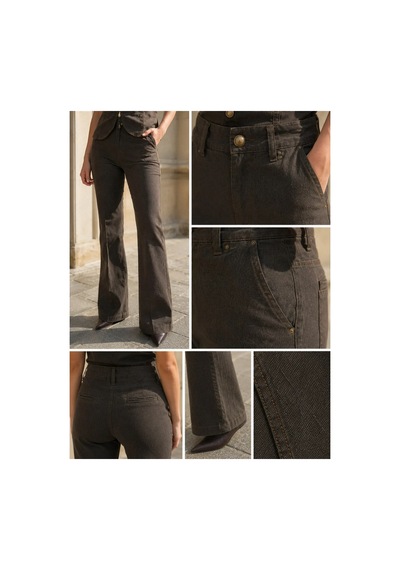 Kahve Gold Düğme Detaylı Bluz Pantolon Takım S Kahverengi