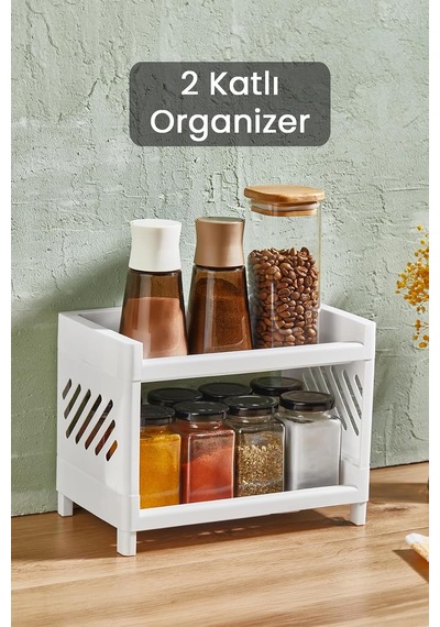 2 Katlı Beyaz Plastik Çok Amaçlı Makyaj Banyo Ofis Raf Organizeri 24x15x15 Cm Mıt1279 Diğer