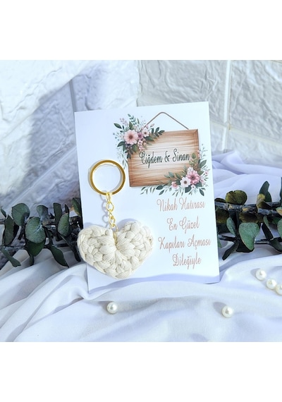 Kalp Makrome Anahtarlık Nikah Nişan Hediyelik Nikah Şeke 10 Adet