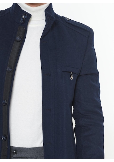 Plt8378 Dewberry Erkek Palto-Düz Lacivert-Düz Lacivert