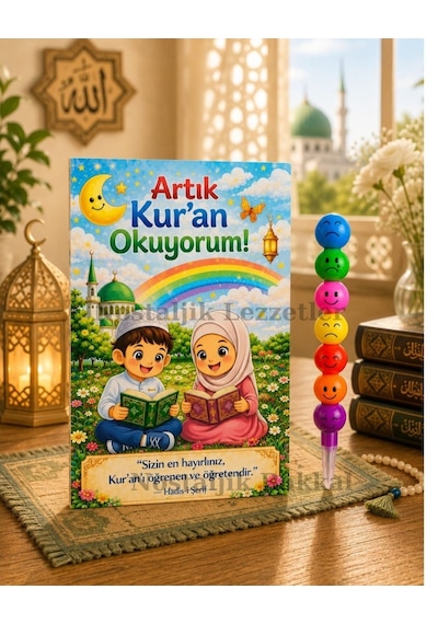 5 Set Kur'an Okuyorum Hediyesi Kur'an Kursu-hatim Töreni Hatırası Keçeli Renkli Kalem Tebrik Kartı Hediyeli